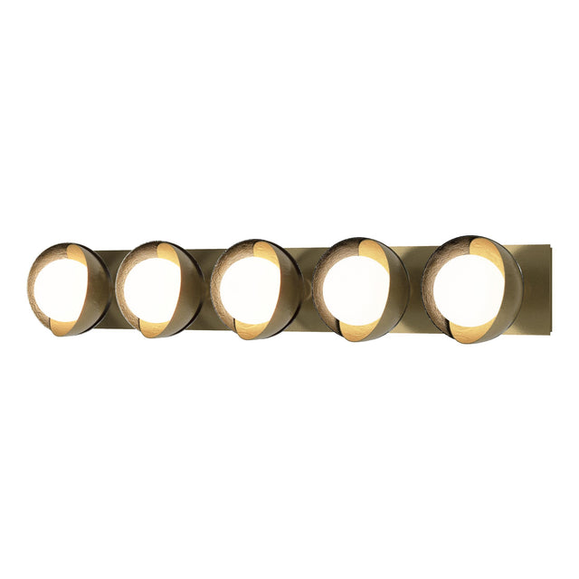 Hubbardton Forge 2022 Modern Brass Sterling Opal Glass (GG) Brooklyn 5-Light Straight Double Shade Bath Sconce