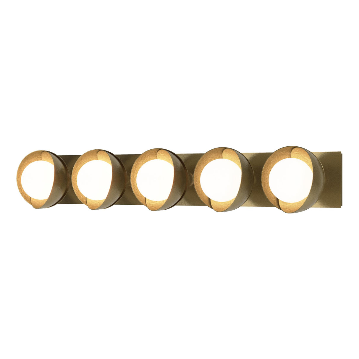 Hubbardton Forge 2022 Modern Brass Modern Brass Opal Glass (GG) Brooklyn 5-Light Straight Double Shade Bath Sconce