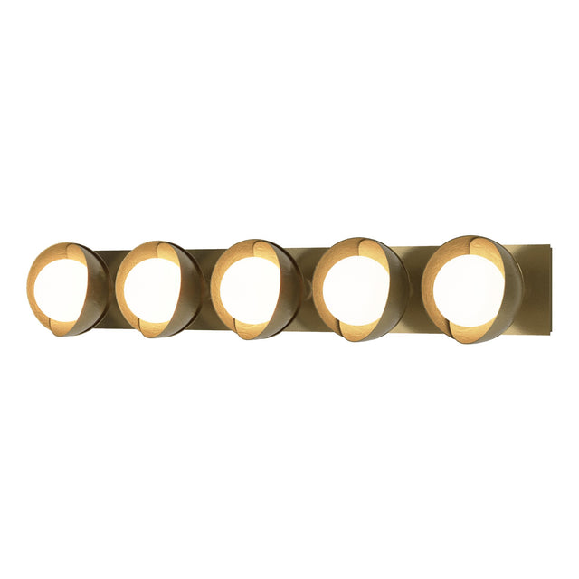Hubbardton Forge 2022 Modern Brass Modern Brass Opal Glass (GG) Brooklyn 5-Light Straight Double Shade Bath Sconce