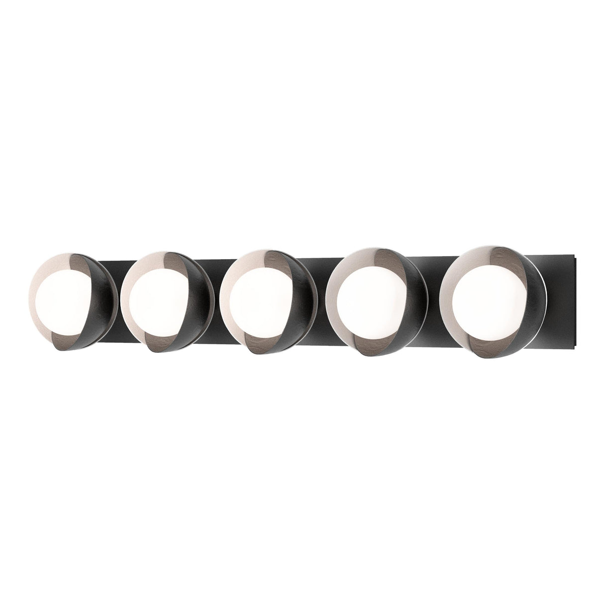 Hubbardton Forge 2022 Black White Opal Glass (GG) Brooklyn 5-Light Straight Double Shade Bath Sconce