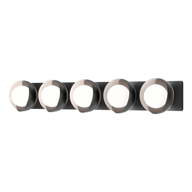 Hubbardton Forge 2022 Black White Opal Glass (GG) Brooklyn 5-Light Straight Double Shade Bath Sconce