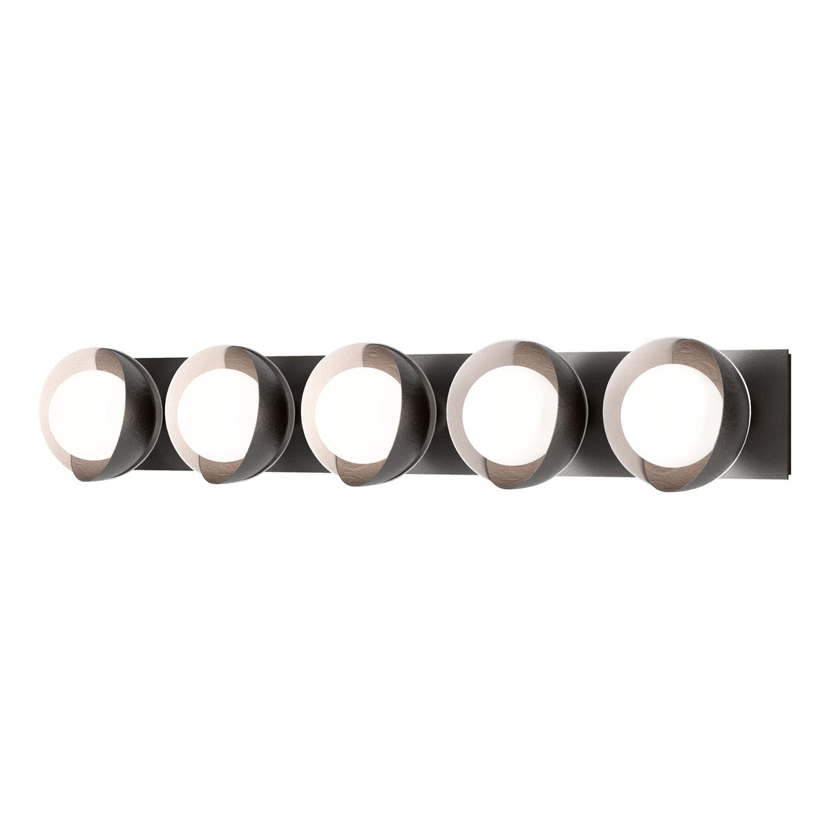 Hubbardton Forge 2022 Oil Rubbed Bronze White Opal Glass (GG) Brooklyn 5-Light Straight Double Shade Bath Sconce