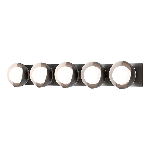 Hubbardton Forge 2022 Oil Rubbed Bronze White Opal Glass (GG) Brooklyn 5-Light Straight Double Shade Bath Sconce