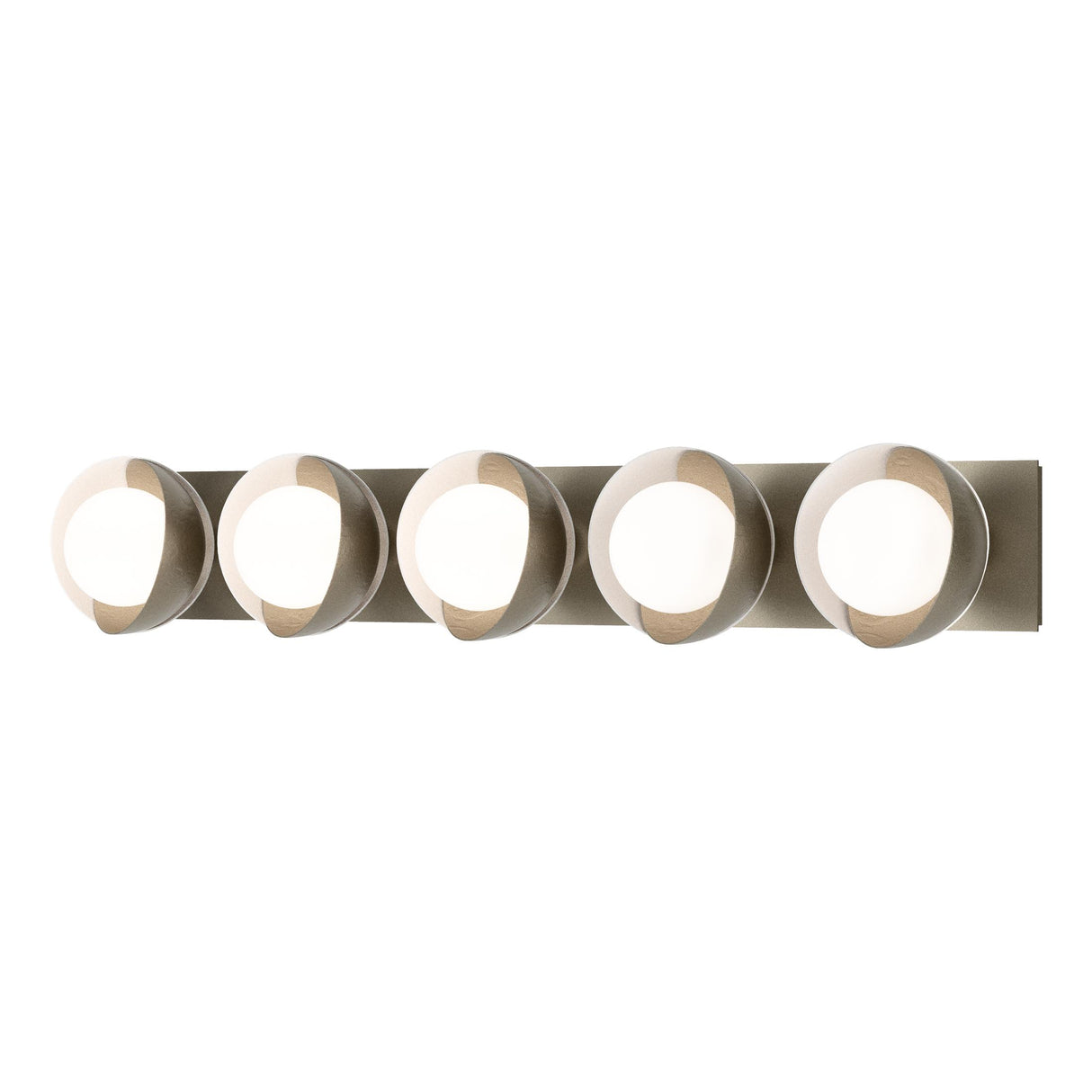 Hubbardton Forge 2022 Soft Gold White Opal Glass (GG) Brooklyn 5-Light Straight Double Shade Bath Sconce