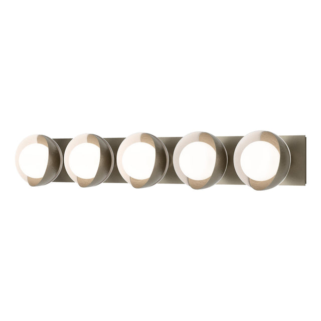 Hubbardton Forge 2022 Soft Gold White Opal Glass (GG) Brooklyn 5-Light Straight Double Shade Bath Sconce