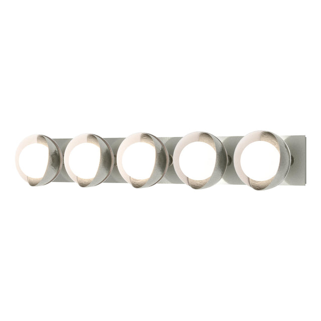 Hubbardton Forge 2022 Sterling White Opal Glass (GG) Brooklyn 5-Light Straight Double Shade Bath Sconce