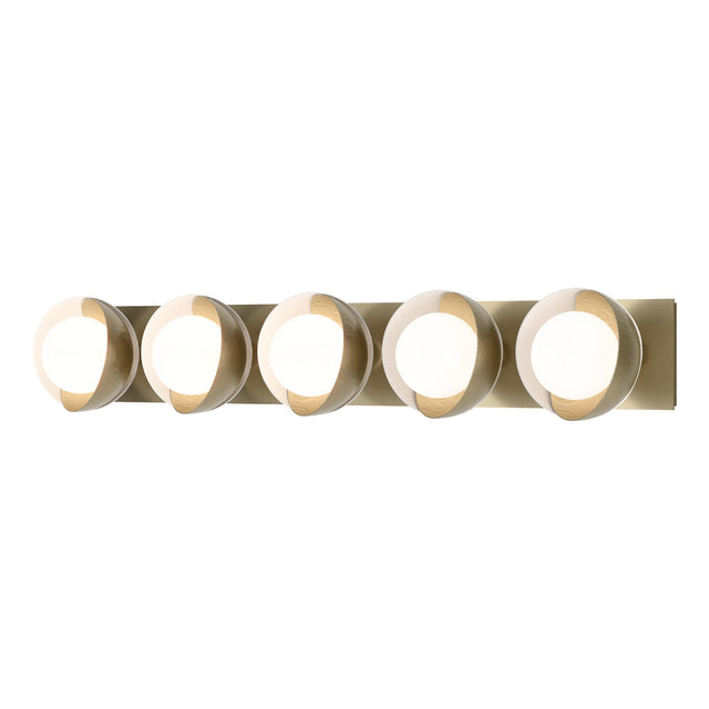 Hubbardton Forge 2022 Modern Brass White Opal Glass (GG) Brooklyn 5-Light Straight Double Shade Bath Sconce