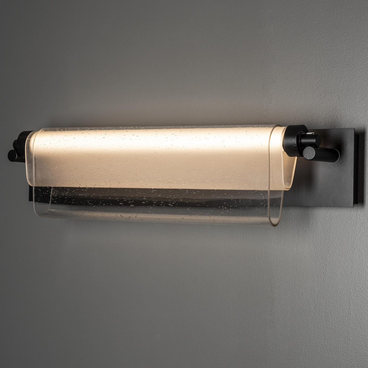 Hubbardton Forge 2023 Black Seeded Glass with Opal Diffuser (ZS) Draped Glass LED Bath Bar