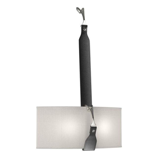 Hubbardton Forge 2022 Black Polished Nickel Black Leather Flax Shade (SE) Saratoga Sconce