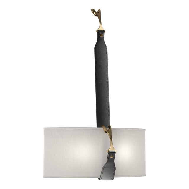 Hubbardton Forge 2022 Black Antique Brass Black Leather Flax Shade (SE) Saratoga Sconce