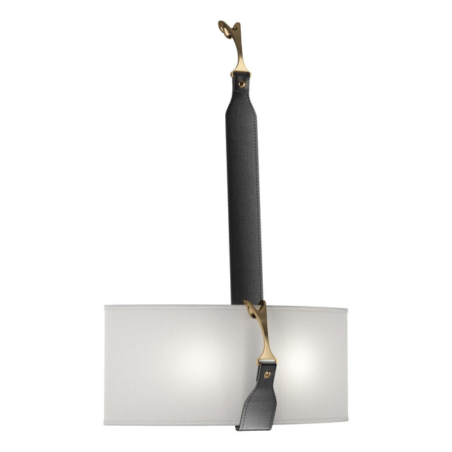 Hubbardton Forge 2022 Black Antique Brass Black Leather Natural Anna Shade (SF) Saratoga Sconce