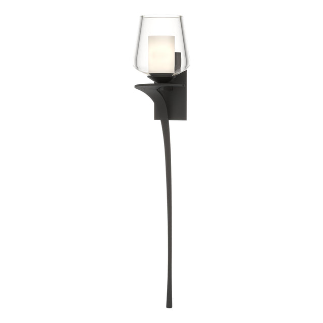 Hubbardton Forge 2010 Black Clear Glass with Opal Diffuser (ZU) Left Antasia Double Glass 1 Light Sconce