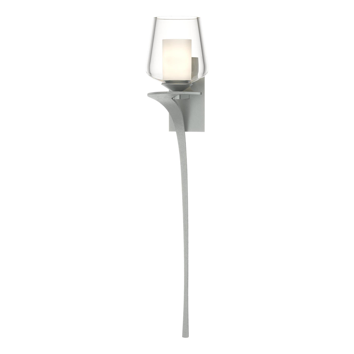 Hubbardton Forge 2010 Vintage Platinum Clear Glass with Opal Diffuser (ZU) Left Antasia Double Glass 1 Light Sconce