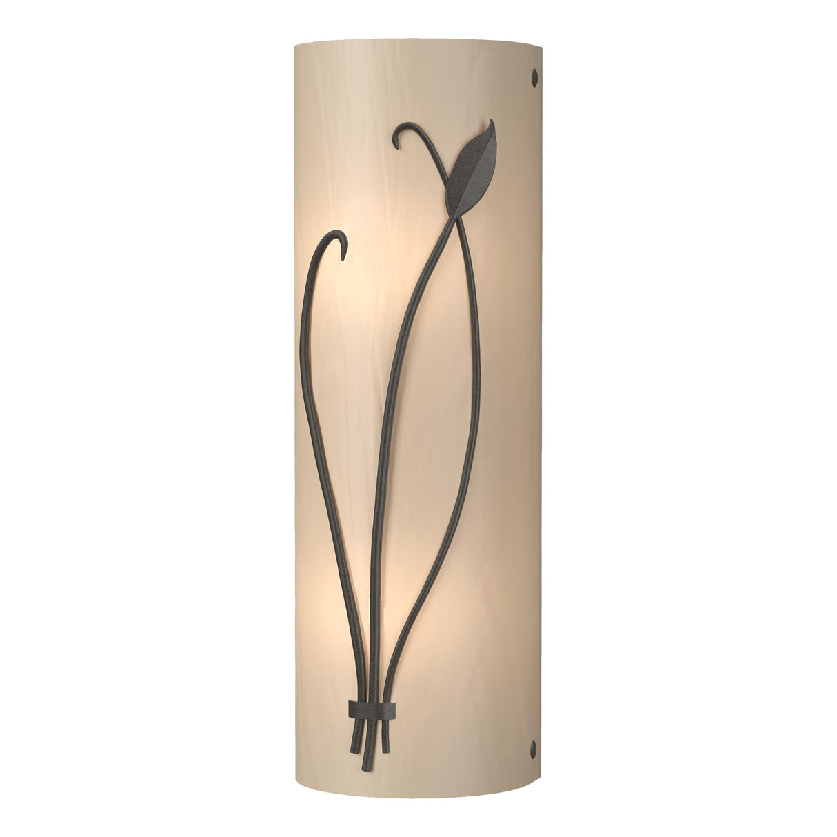 Hubbardton Forge 2004 Dark Smoke White Art Glass (BB) Left Forged Leaf and Stem Sconce