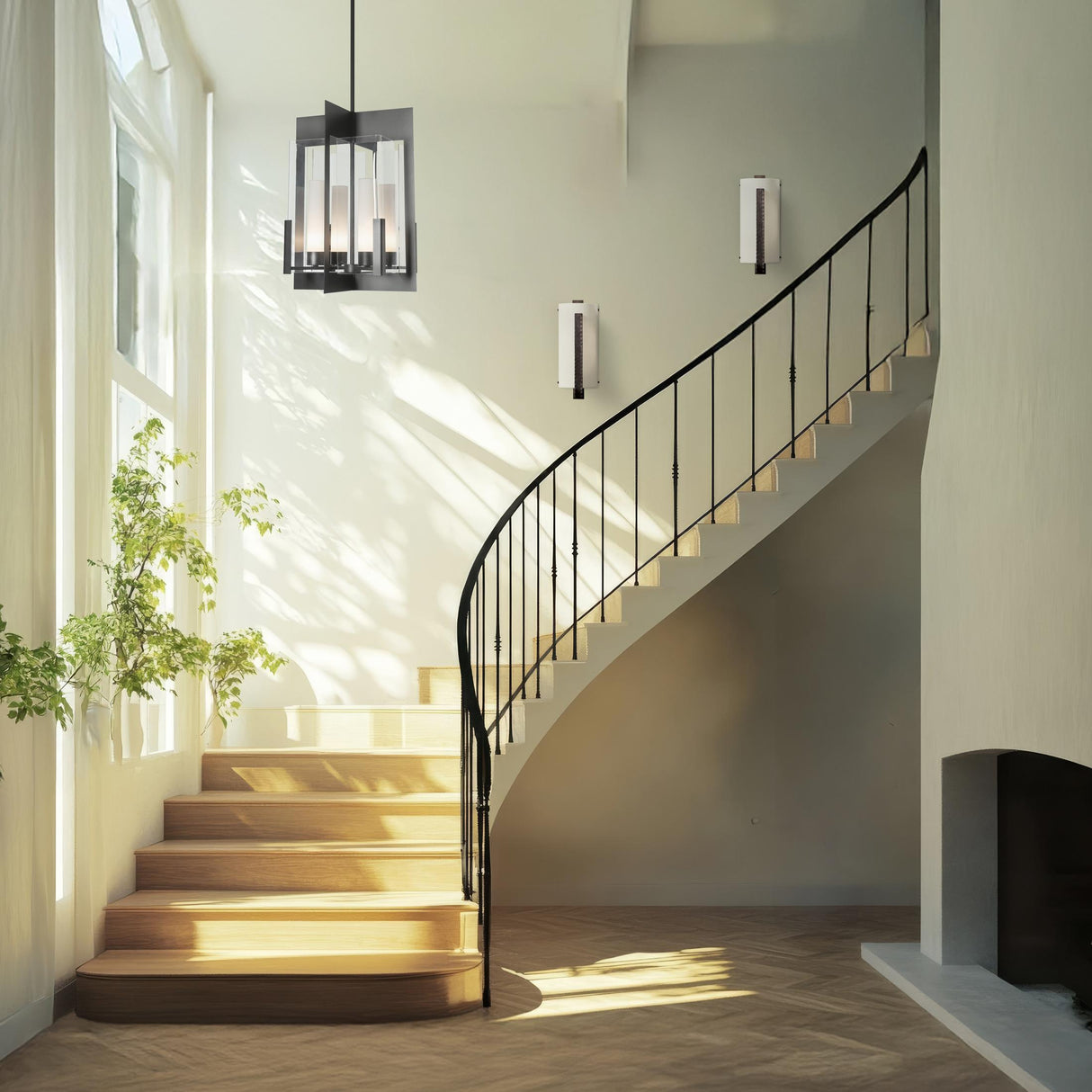 Hubbardton Forge 2006 Dark Smoke White Art Glass (BB) Forged Vertical Bar Sconce