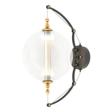 Hubbardton Forge 2017 Black with Brass Accents Clear Glass with Stainless Steel Mesh Tube (YT) Otto Sphere Sconce