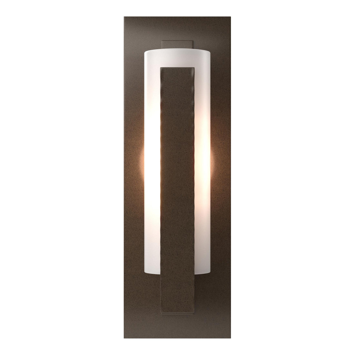 Hubbardton Forge 2002 Bronze Opal Glass (GG) Forged Vertical Bar Sconce - Steel Backplate