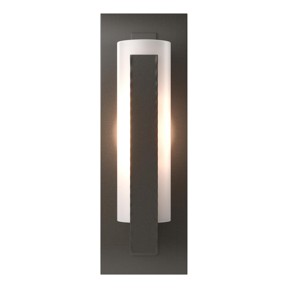 Hubbardton Forge 2002 Dark Smoke Opal Glass (GG) Forged Vertical Bar Sconce - Steel Backplate