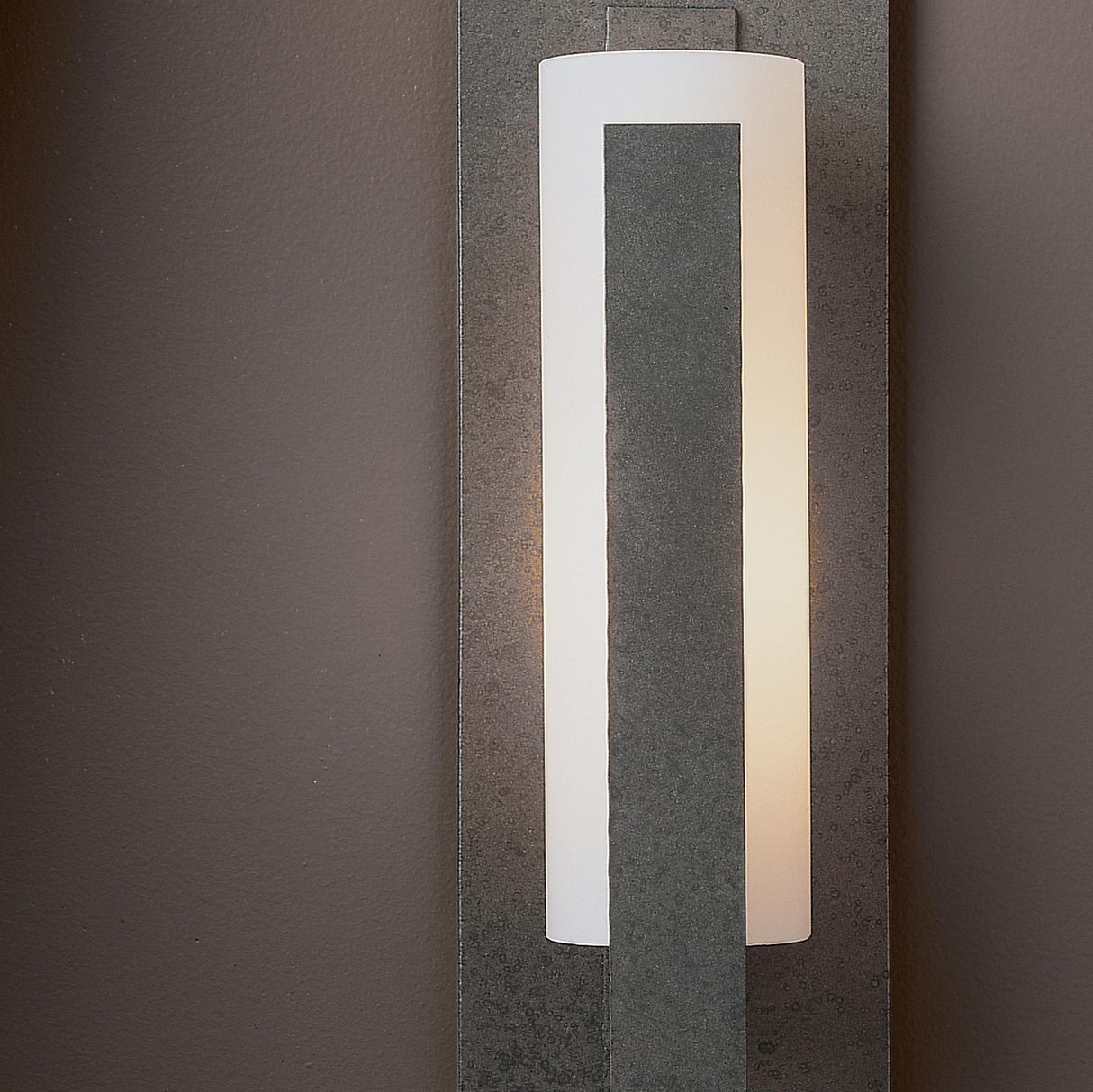 Hubbardton Forge 2002 Natural Iron Opal Glass (GG) Forged Vertical Bar Sconce - Steel Backplate