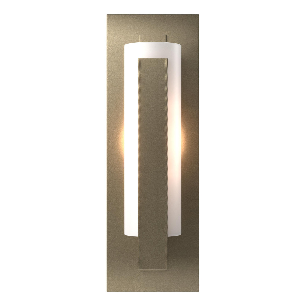 Hubbardton Forge 2002 Soft Gold Opal Glass (GG) Forged Vertical Bar Sconce - Steel Backplate