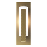 Hubbardton Forge 2002 Modern Brass Opal Glass (GG) Forged Vertical Bar Sconce - Steel Backplate