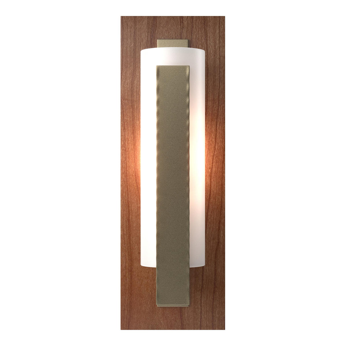 Hubbardton Forge 2022 Soft Gold Cherry Opal Glass (GG) Forged Vertical Bar Sconce - Cherry or Copper Backplate