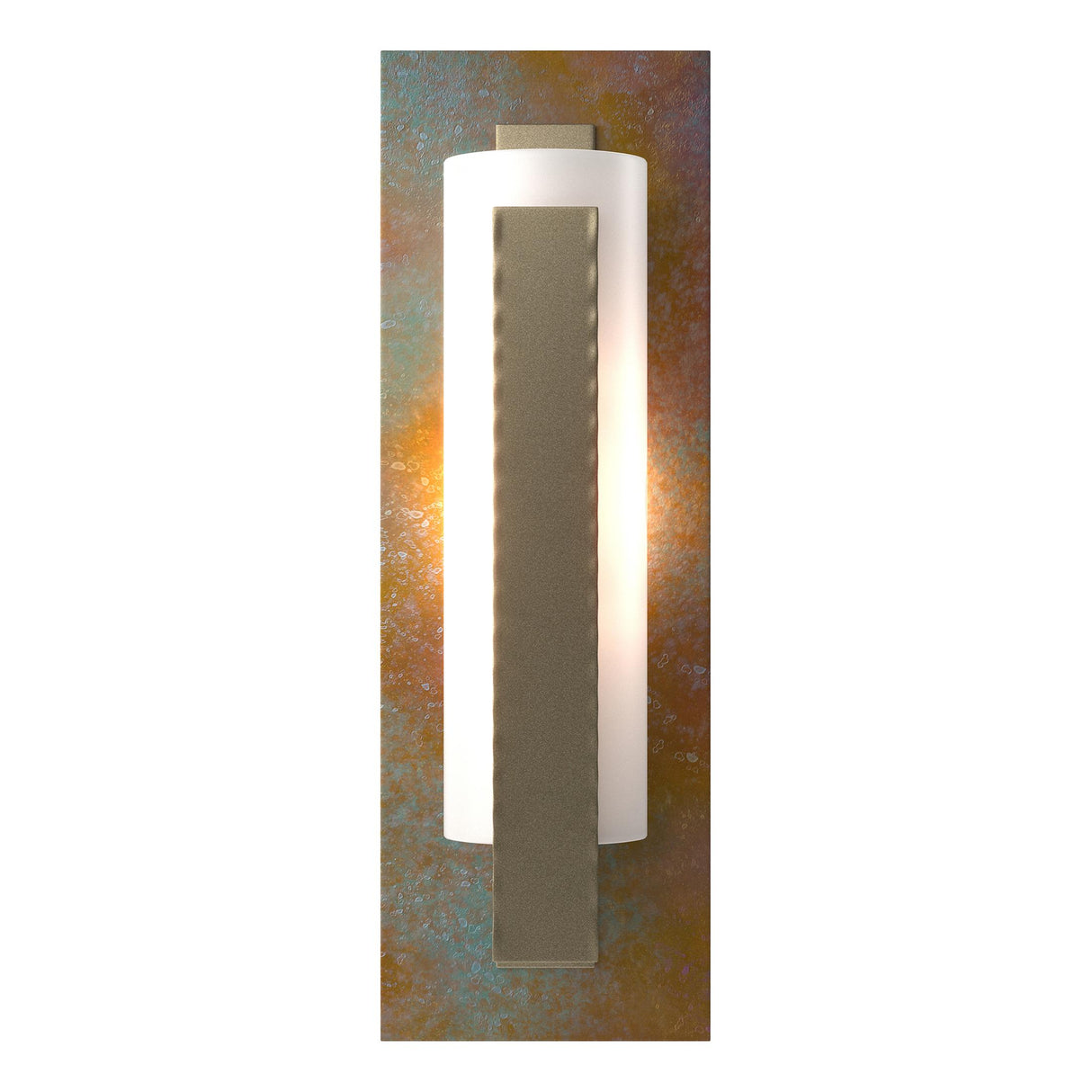 Hubbardton Forge 2022 Soft Gold Copper Opal Glass (GG) Forged Vertical Bar Sconce - Cherry or Copper Backplate