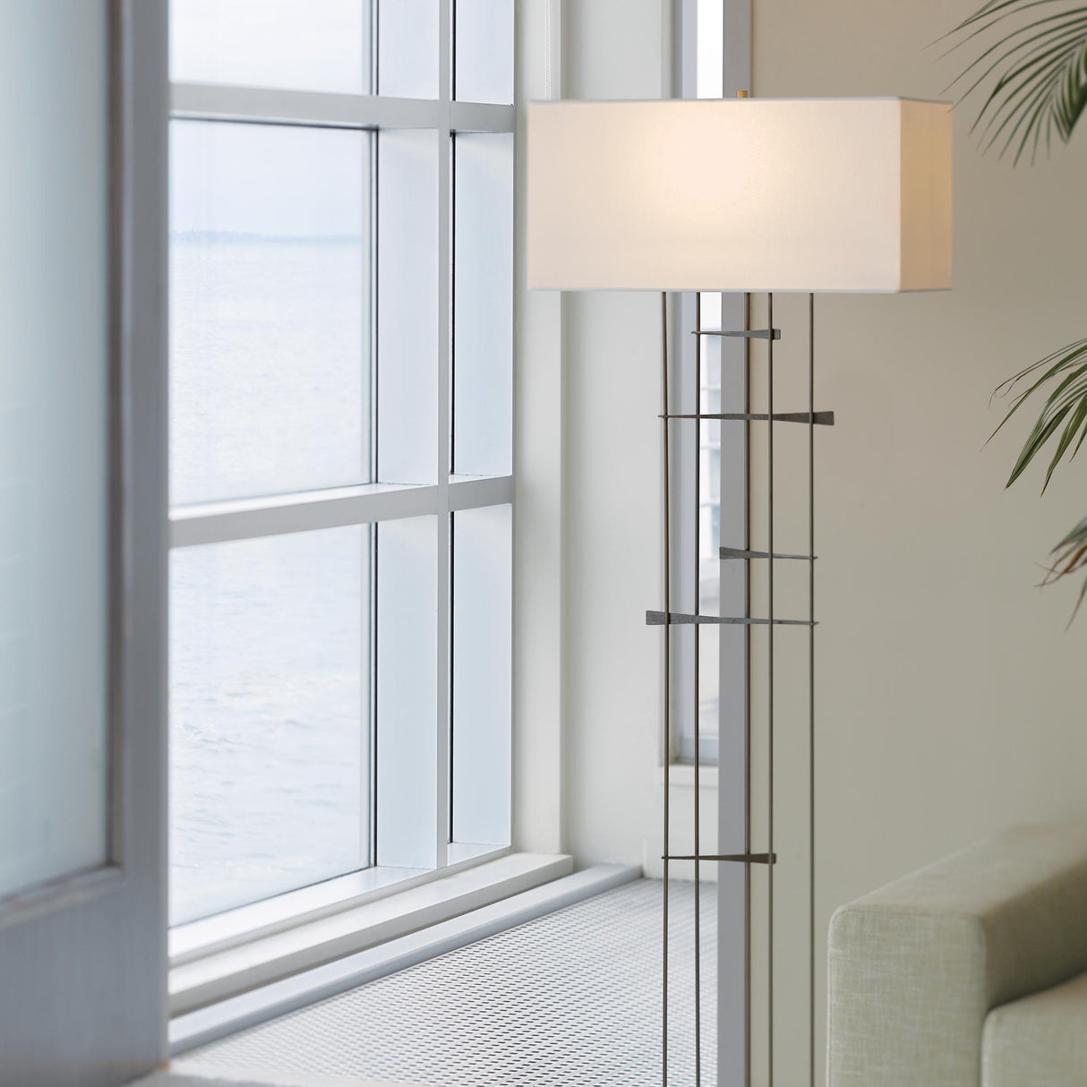 Hubbardton Forge 2013 Dark Smoke Natural Anna Shade (SF) Cavaletti Floor Lamp