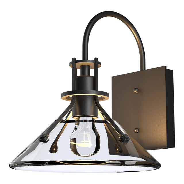 Hubbardton Forge 2020 Coastal Black Clear Glass (ZM) Henry Small Glass Shade Outdoor Sconce