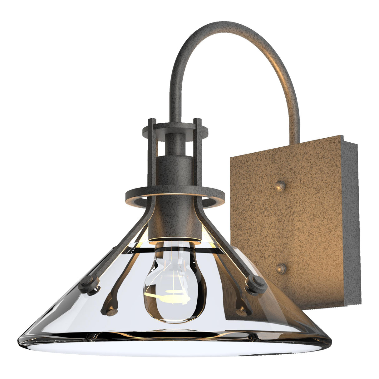 Hubbardton Forge 2020 Coastal Natural Iron Clear Glass (ZM) Henry Small Glass Shade Outdoor Sconce