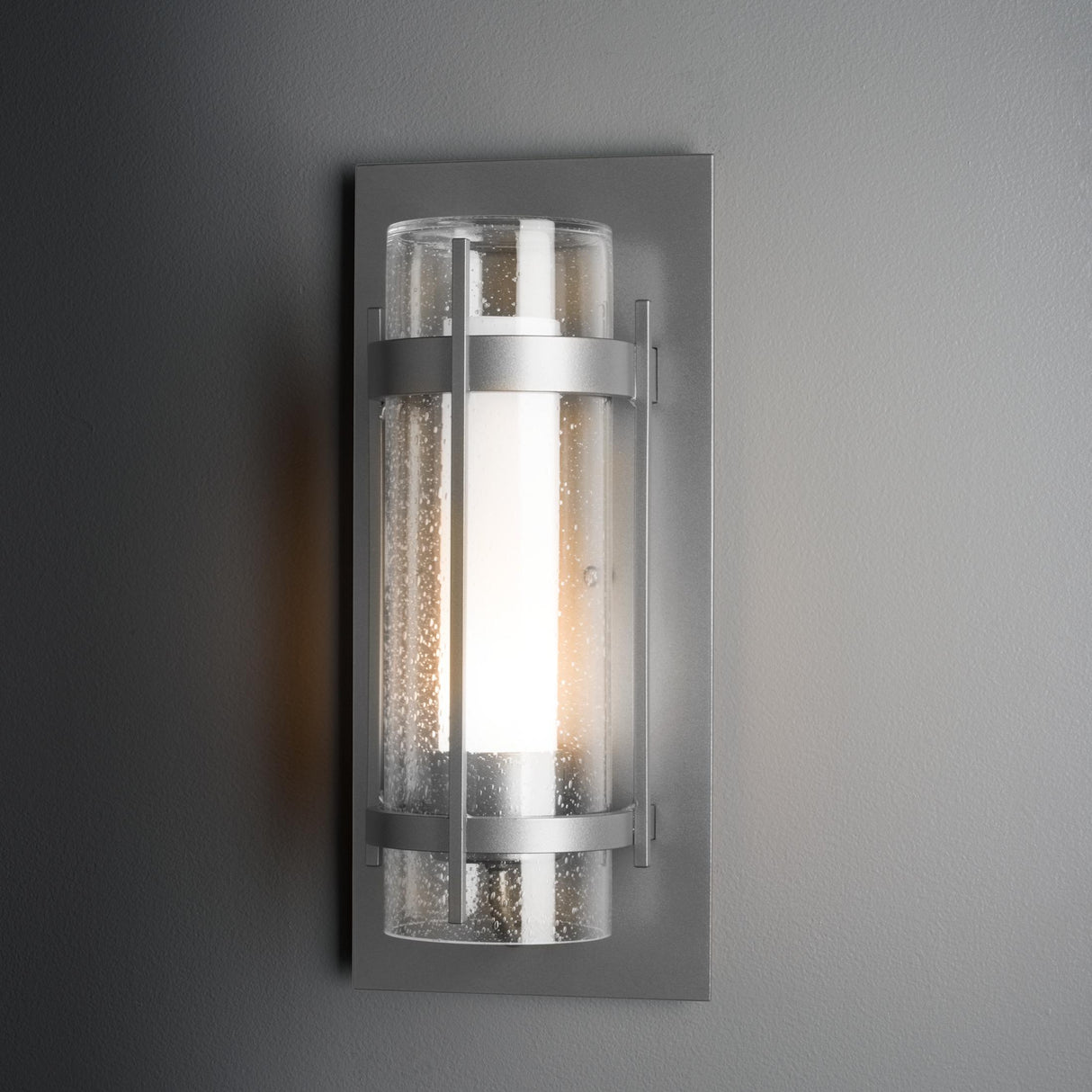 Hubbardton Forge 2019 Coastal Burnished Steel Seeded Glass with Opal Diffuser (ZS) Torch Outdoor Sconce