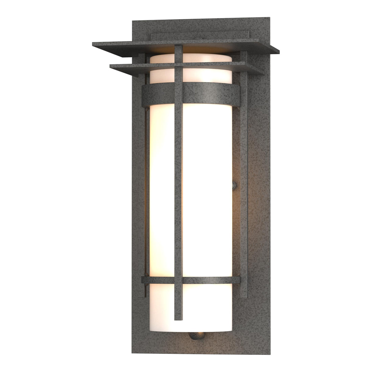Hubbardton Forge 2003 Coastal Natural Iron Opal Glass (GG) Banded with Top Plate Small Outdoor Sconce
