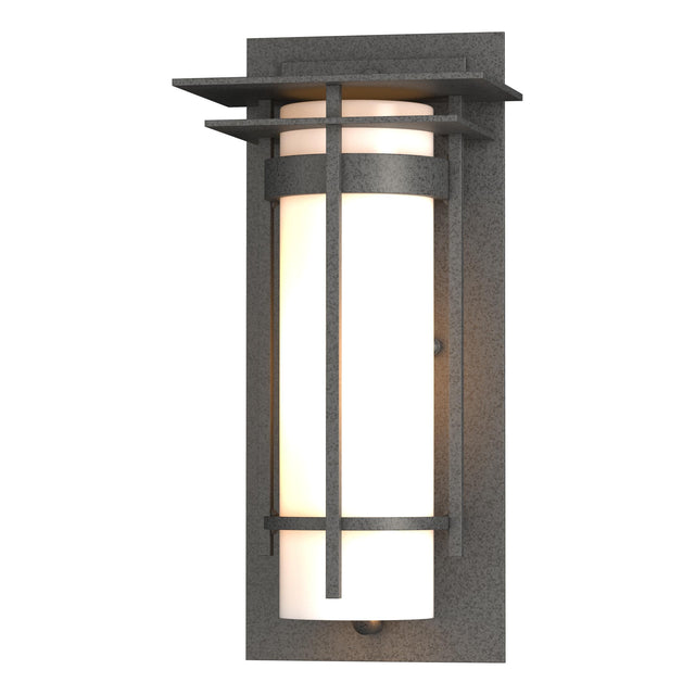 Hubbardton Forge 2003 Coastal Natural Iron Opal Glass (GG) Banded with Top Plate Small Outdoor Sconce