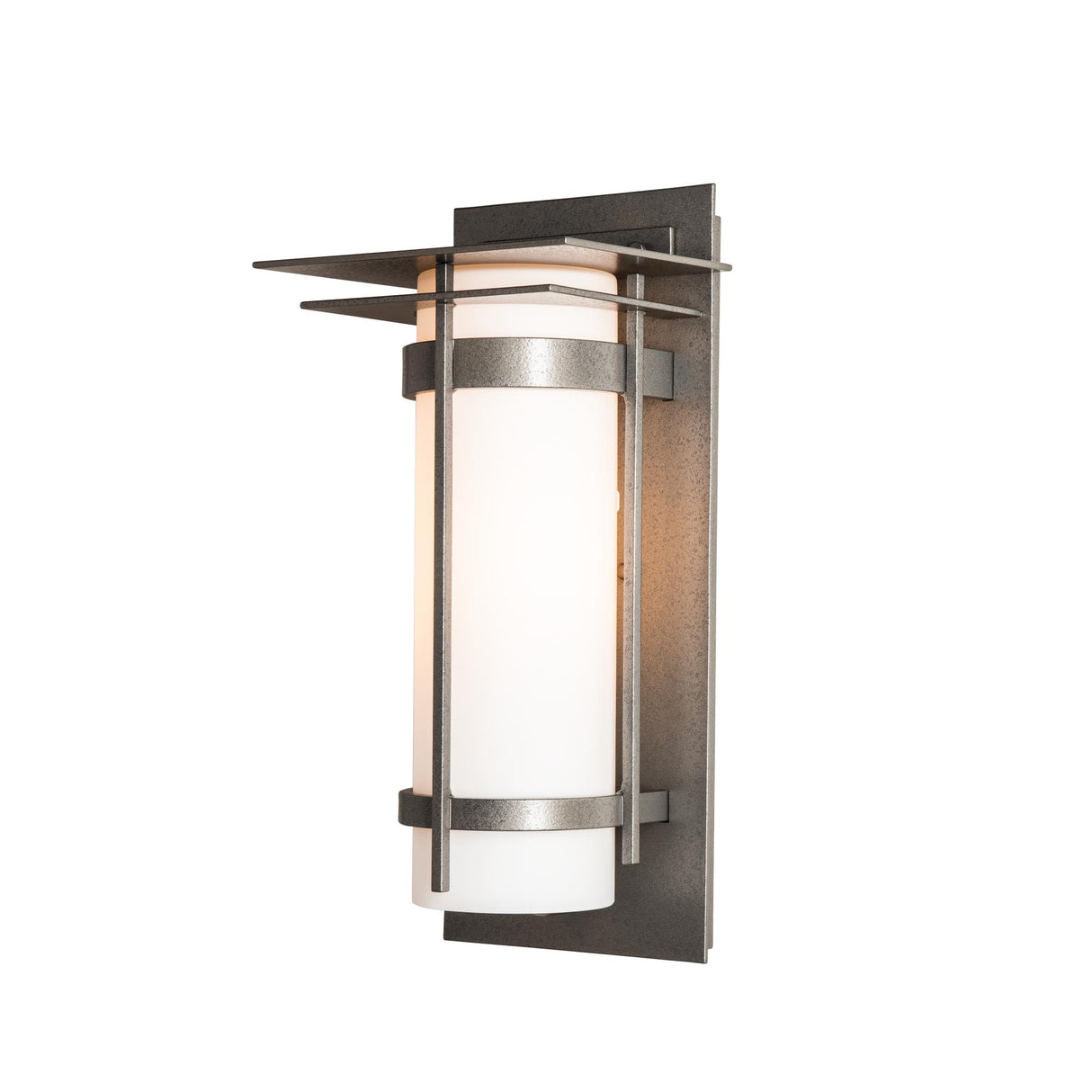 Hubbardton Forge 2003 Coastal Natural Iron Opal Glass (GG) Banded with Top Plate Outdoor Sconce