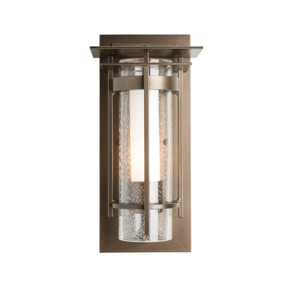 Hubbardton Forge 2020 Coastal Dark Smoke Seeded Glass with Opal Diffuser (ZS) Torch Small Outdoor Sconce with Top Plate