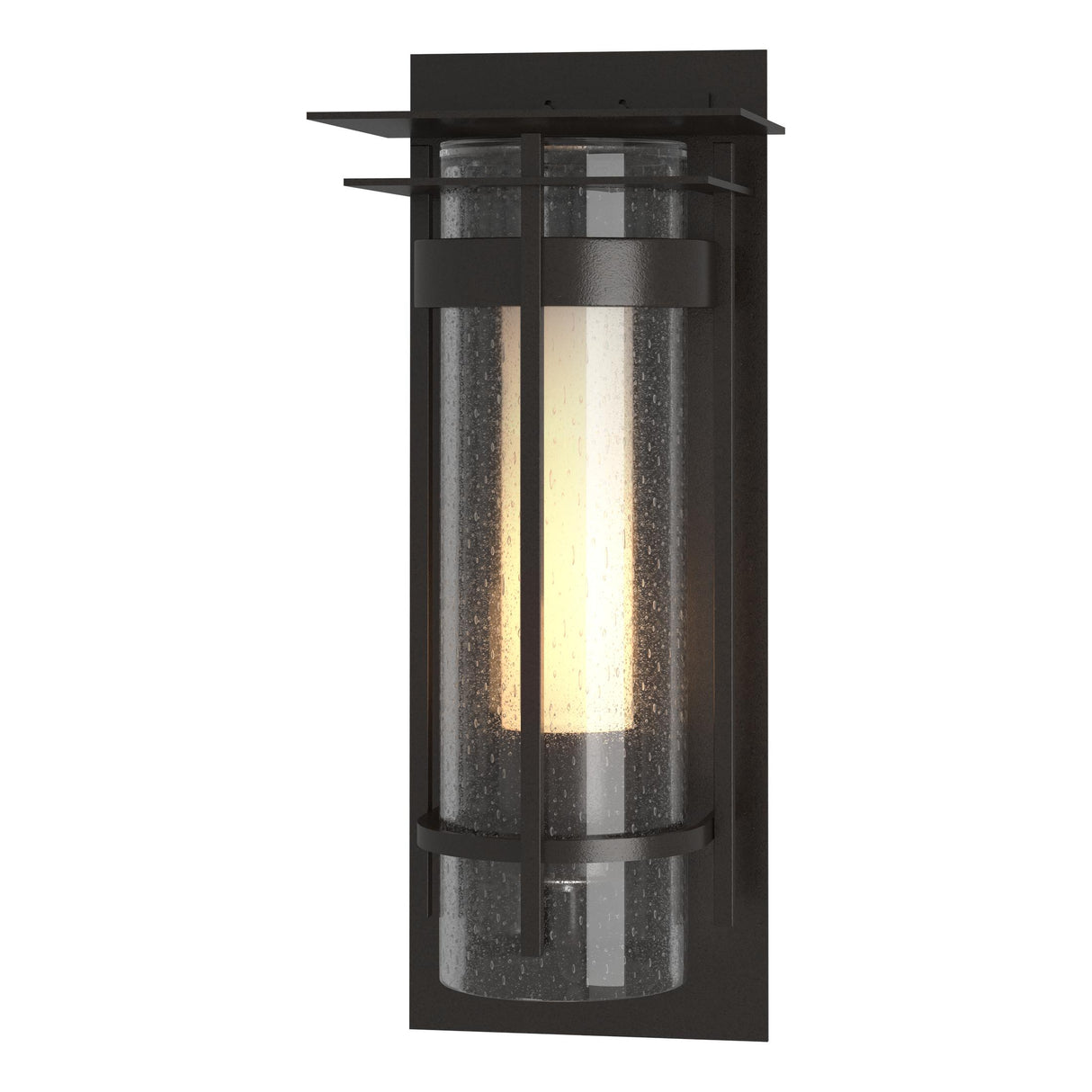 Hubbardton Forge 2020 Coastal Oil Rubbed Bronze Seeded Glass with Opal Diffuser (ZS) Torch Small Outdoor Sconce with Top Plate