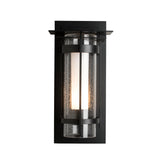 Hubbardton Forge 2019 Coastal Black Seeded Glass with Opal Diffuser (ZS) Torch with Top Plate Outdoor Sconce
