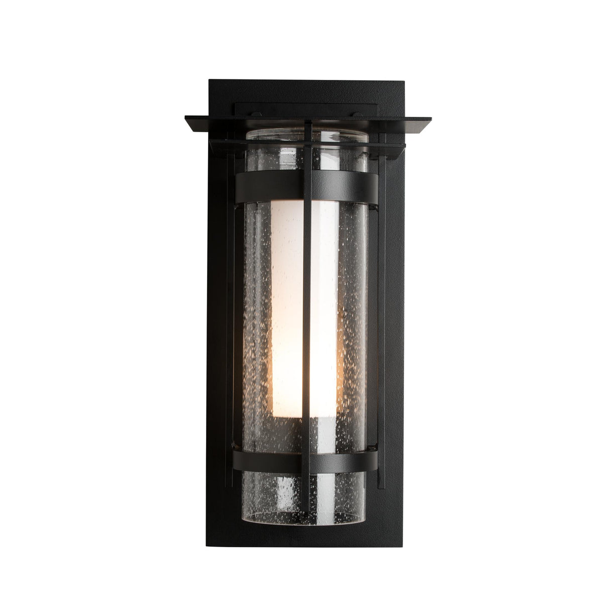 Hubbardton Forge 2019 Coastal Black Seeded Glass with Opal Diffuser (ZS) Torch with Top Plate Outdoor Sconce