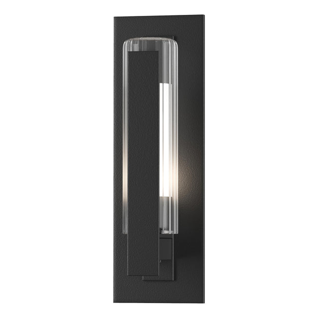 Hubbardton Forge 2020 Coastal Black Clear Glass with Opal Diffuser (ZU) Vertical Bar Fluted Glass Small Outdoor Sconce