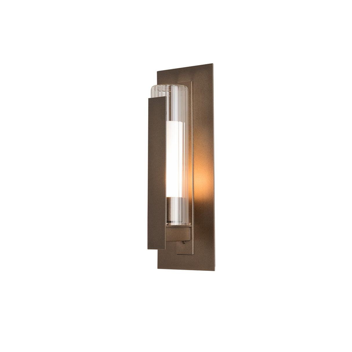 Hubbardton Forge 2020 Coastal Bronze Clear Glass with Opal Diffuser (ZU) Vertical Bar Fluted Glass Small Outdoor Sconce