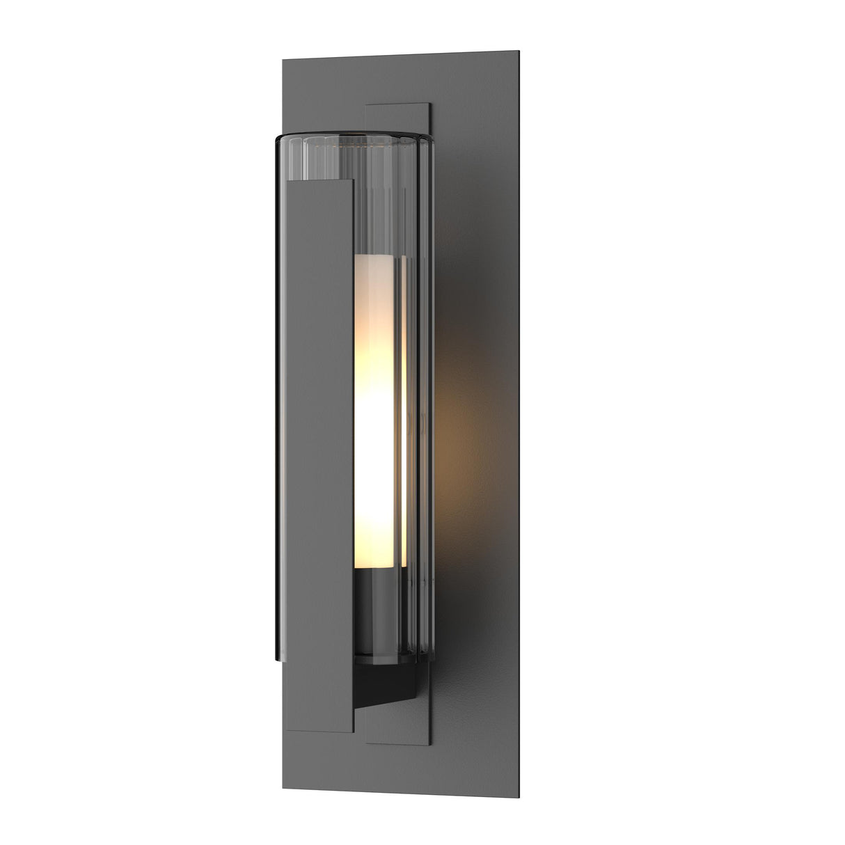 Hubbardton Forge 2020 Coastal Black Clear Glass with Opal Diffuser (ZU) Vertical Bar Fluted Glass Medium Outdoor Sconce