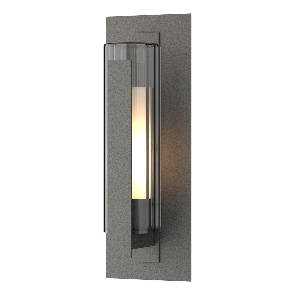 Hubbardton Forge 2020 Coastal Natural Iron Clear Glass with Opal Diffuser (ZU) Vertical Bar Fluted Glass Medium Outdoor Sconce