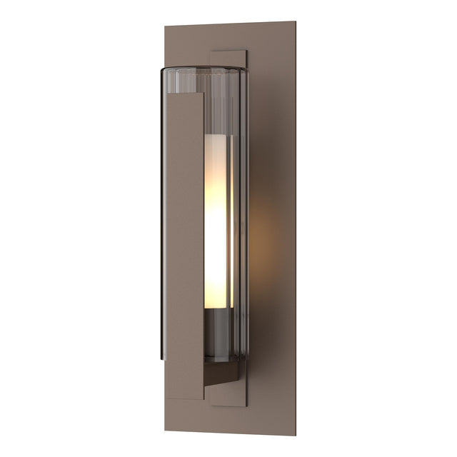 Hubbardton Forge 2020 Coastal Bronze Clear Glass with Opal Diffuser (ZU) Vertical Bar Fluted Glass Medium Outdoor Sconce
