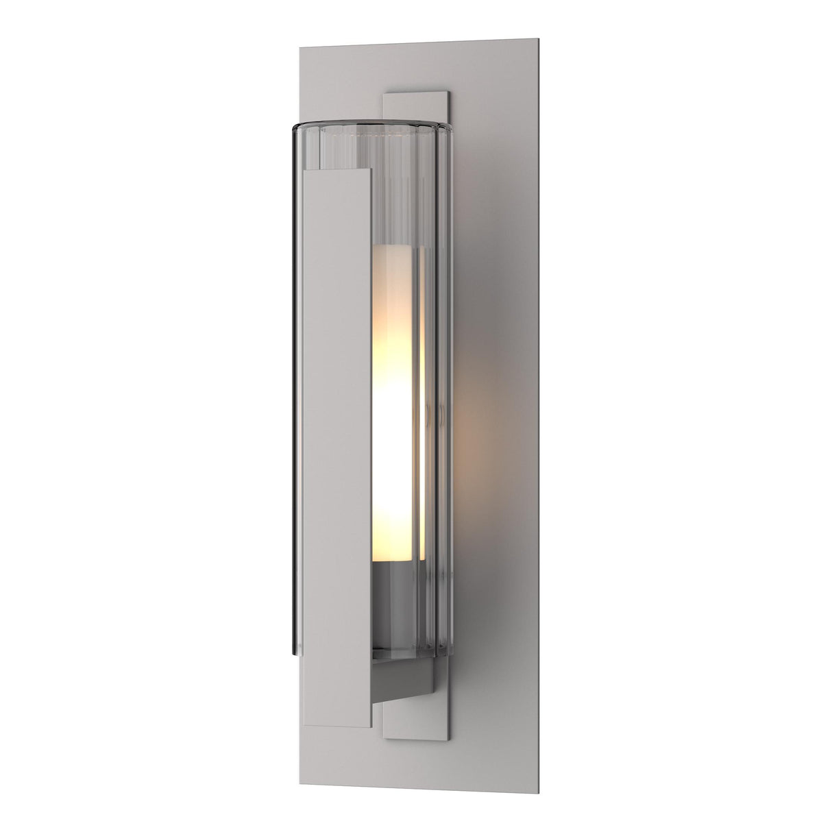 Hubbardton Forge 2020 Coastal Burnished Steel Clear Glass with Opal Diffuser (ZU) Vertical Bar Fluted Glass Medium Outdoor Sconce