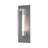 Hubbardton Forge 2020 Coastal Burnished Steel Clear Glass with Opal Diffuser (ZU) Vertical Bar Fluted Glass Medium Outdoor Sconce