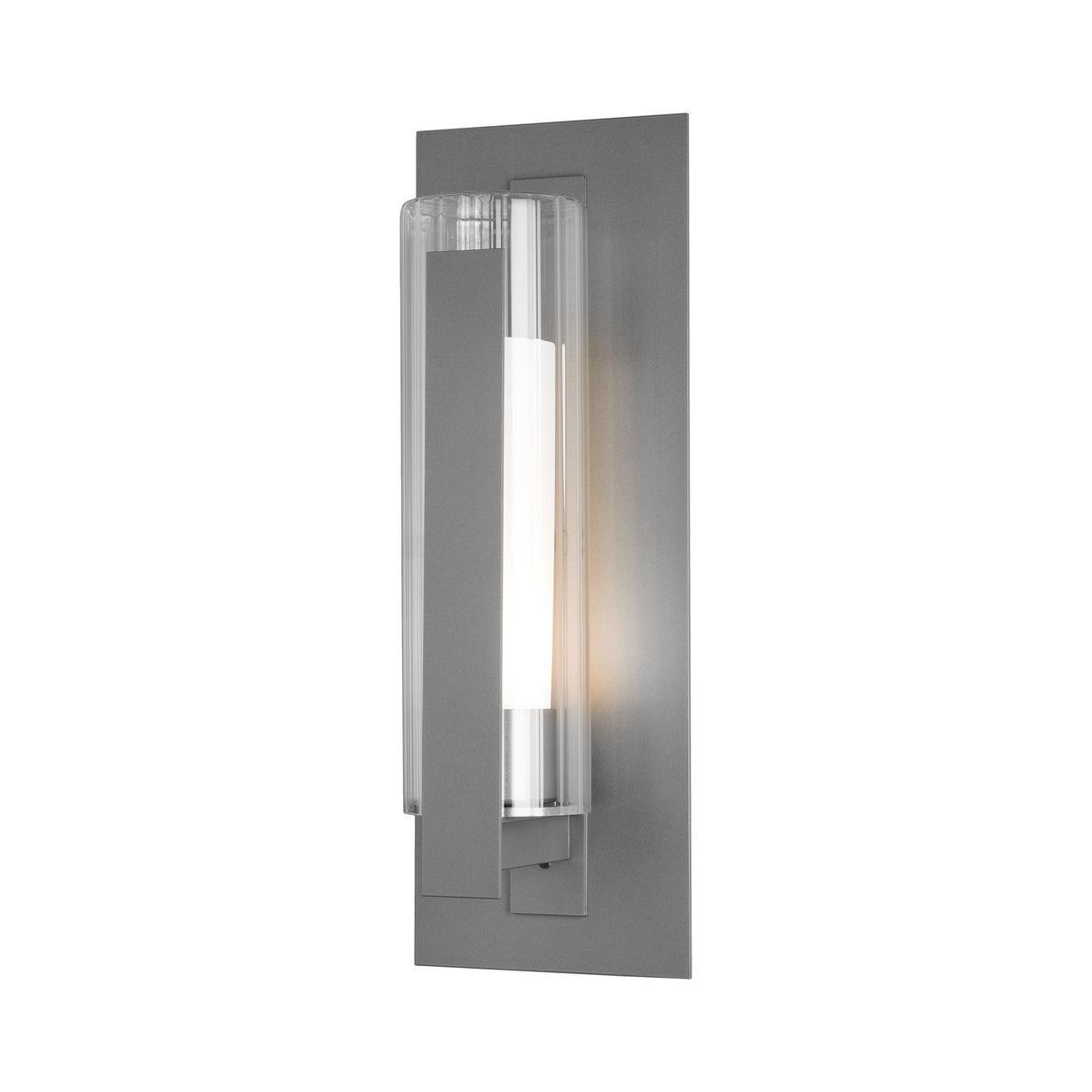 Hubbardton Forge 2020 Coastal Burnished Steel Clear Glass with Opal Diffuser (ZU) Vertical Bar Fluted Glass Medium Outdoor Sconce