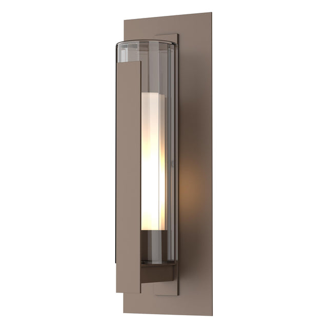 Hubbardton Forge 2020 Coastal Bronze Clear Glass with Opal Diffuser (ZU) Vertical Bar Fluted Glass Large Outdoor Sconce