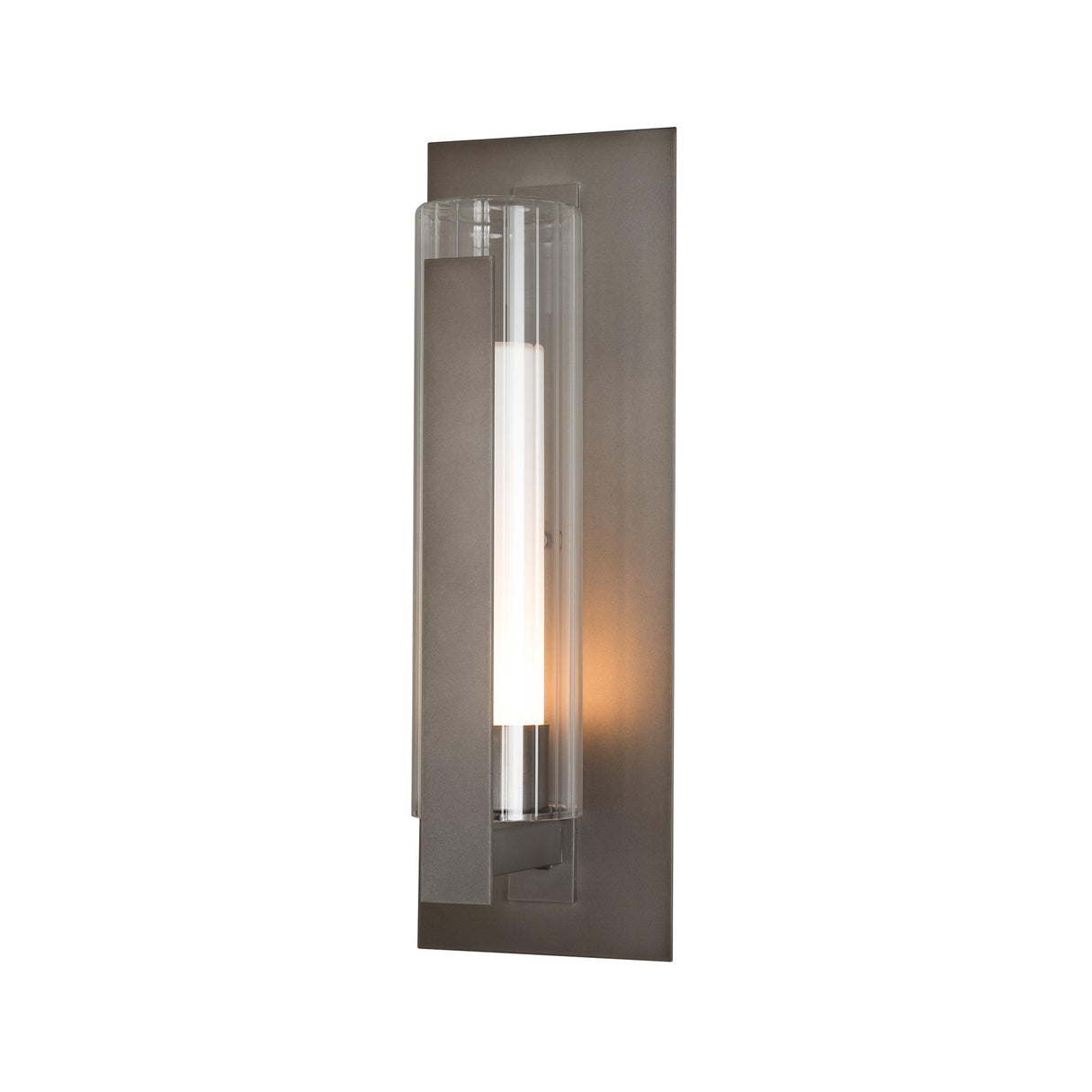 Hubbardton Forge 2020 Coastal Dark Smoke Clear Glass with Opal Diffuser (ZU) Vertical Bar Fluted Glass Large Outdoor Sconce