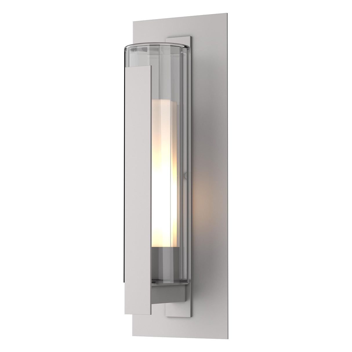 Hubbardton Forge 2020 Coastal Burnished Steel Clear Glass with Opal Diffuser (ZU) Vertical Bar Fluted Glass Large Outdoor Sconce