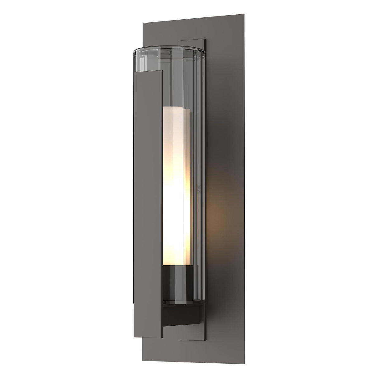 Hubbardton Forge 2020 Coastal Oil Rubbed Bronze Clear Glass with Opal Diffuser (ZU) Vertical Bar Fluted Glass Large Outdoor Sconce